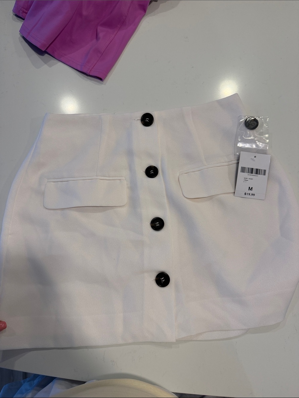 Forever 21 White Mini Skirt with Black Buttons